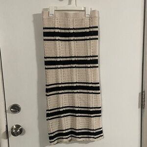Striped Cream and Black Knit Midi Skirt